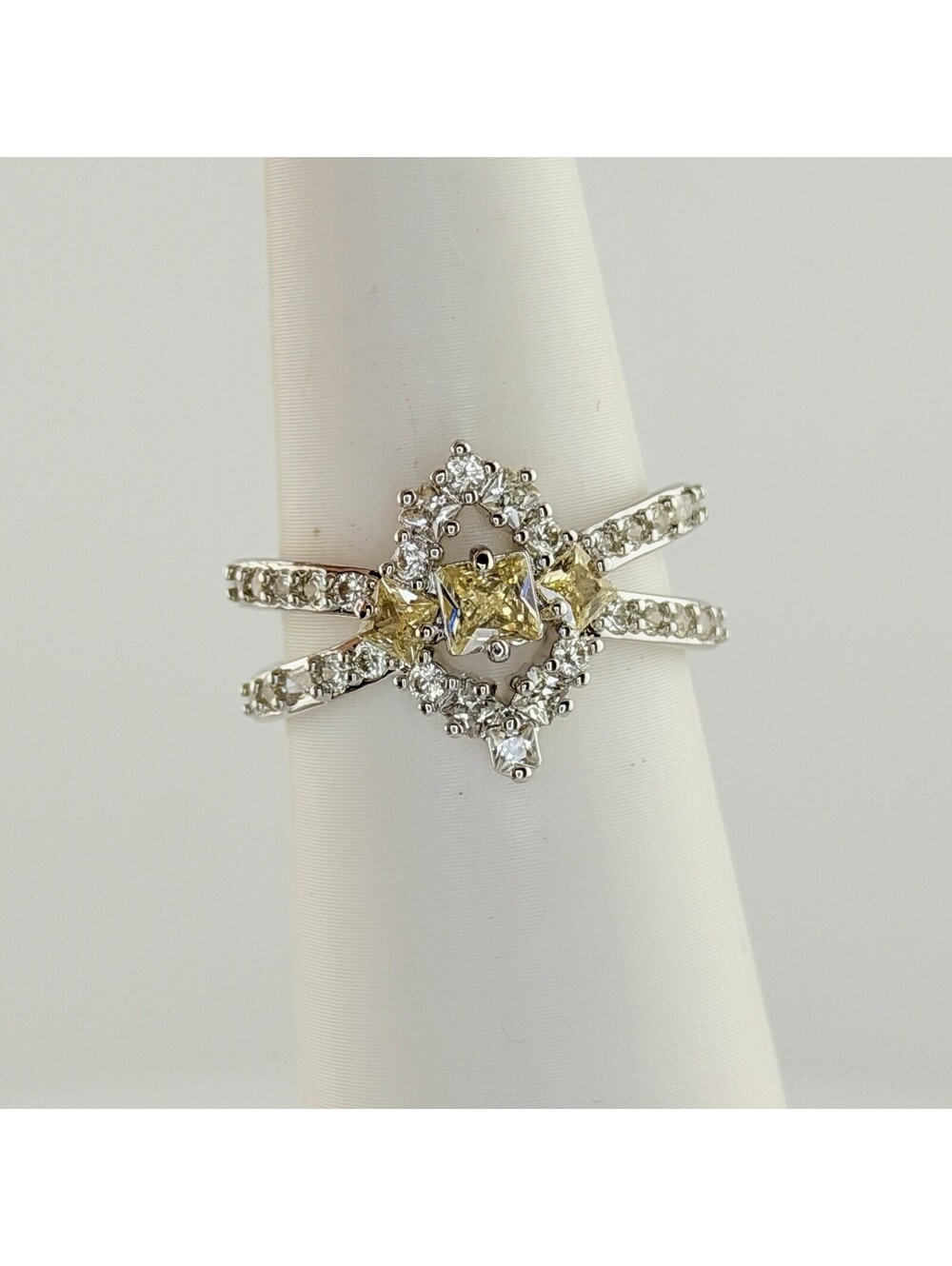 Bomb Party Ring Size 9 "Crossover Queen" Yellow Topaz on Rhodium RG99995